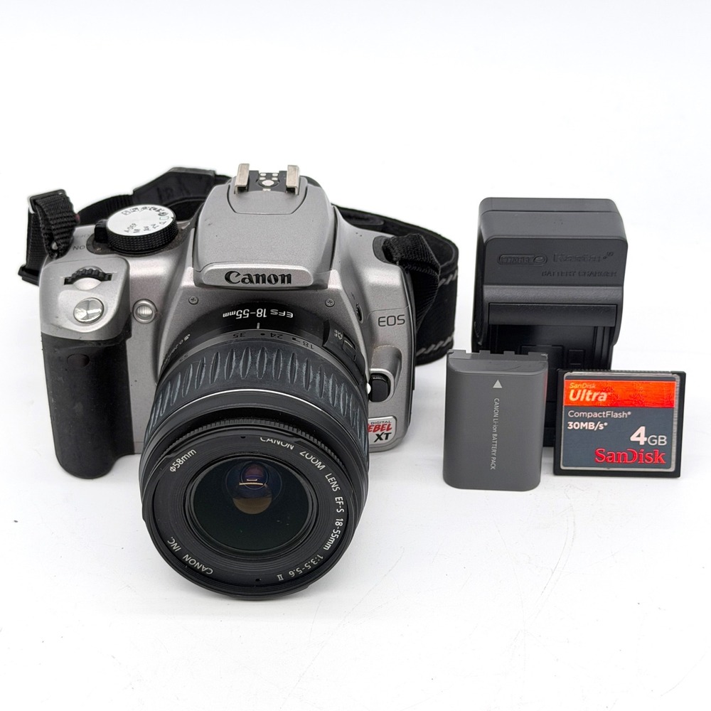 Canon EOS Digital Rebel XT Silver DSLR Camera with 18-55mm Lens and 4GB CF Card
